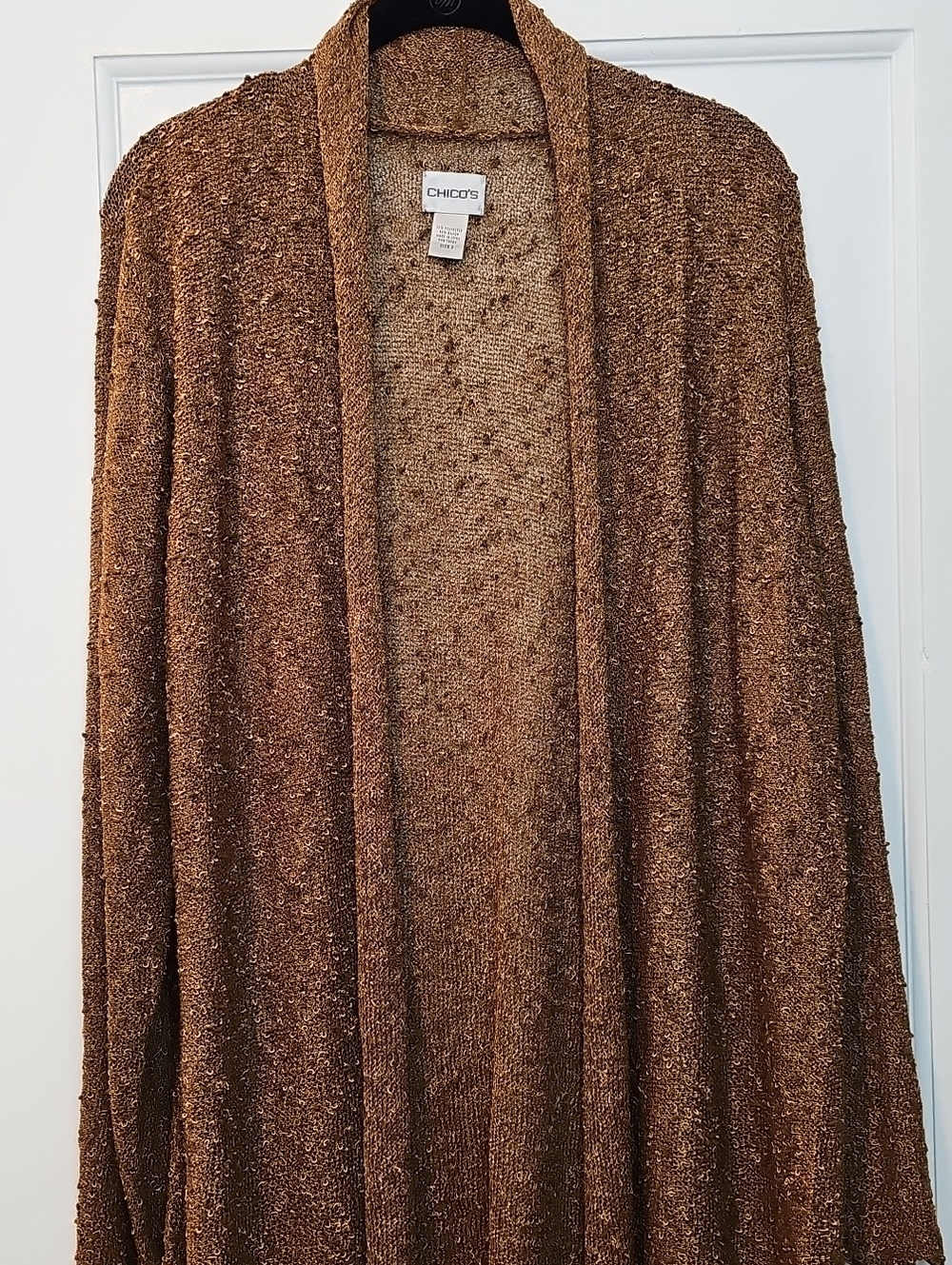 Chico's Open-Front Metallic Brown Cardigan